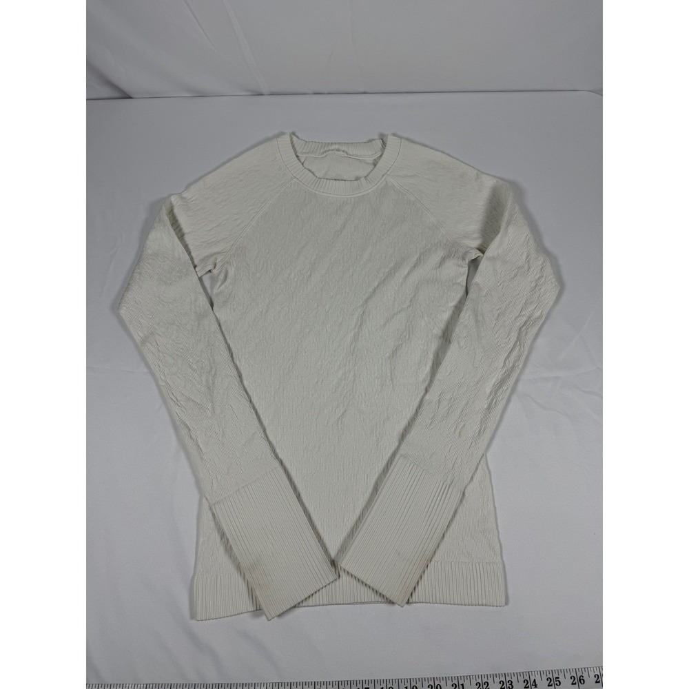 Lululemon White Textured Knit Long Sleeve Thumbhole Active Top Size Medium